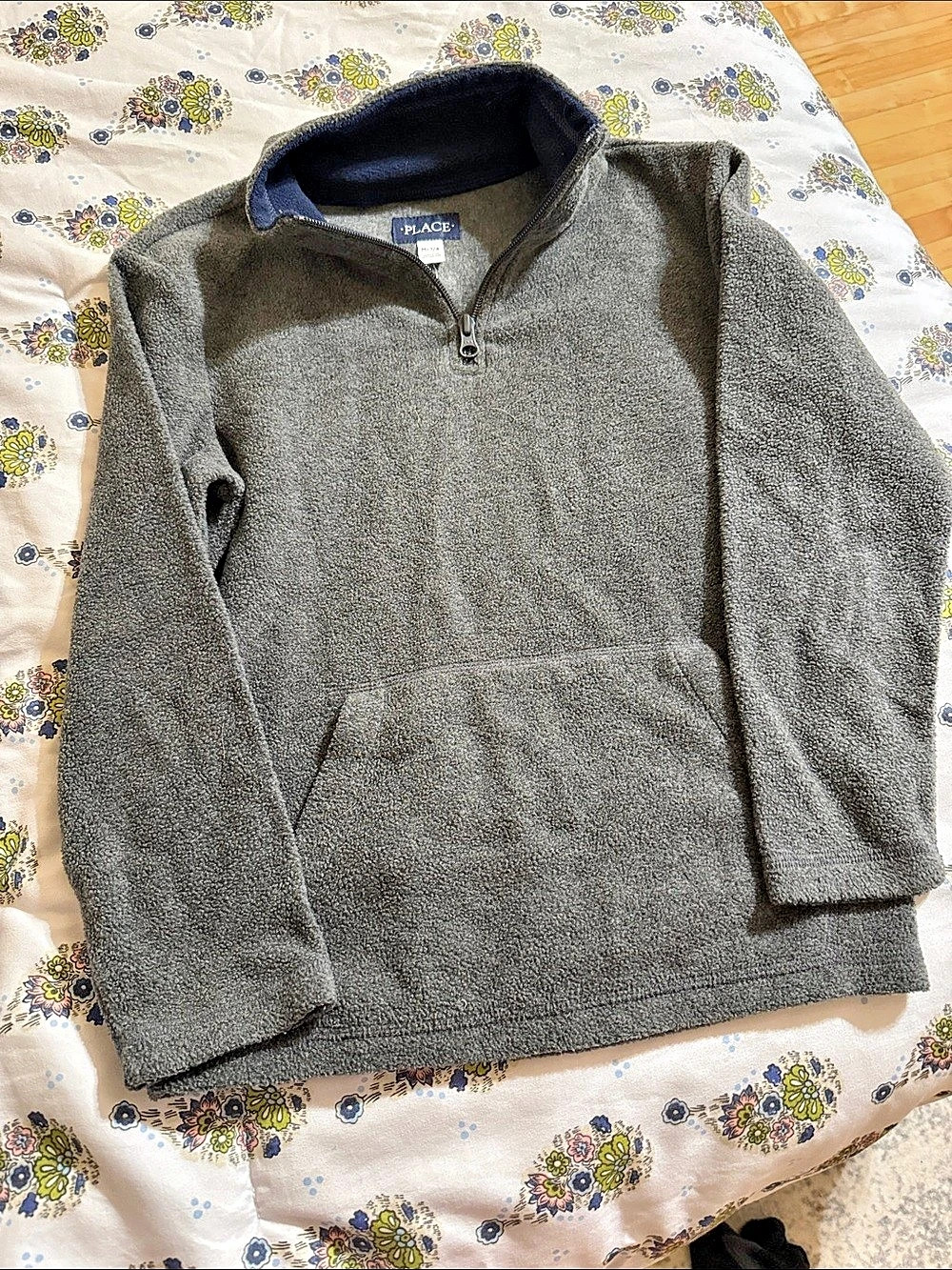 PLACE Boys Quarter-Zip Pullover in Gray & Navy Size Medium
